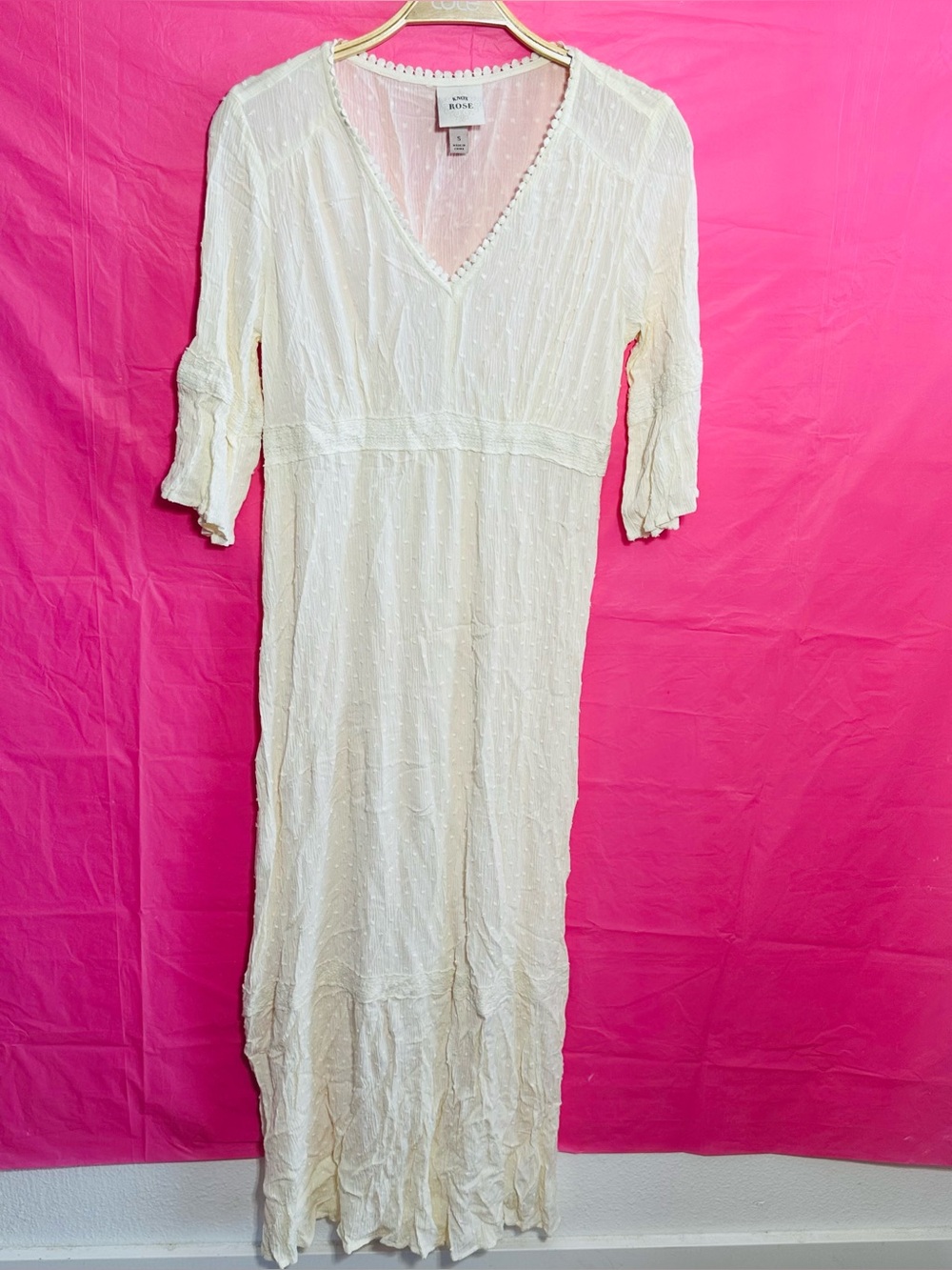 Knox Rose Cream Boho Maxi Dress with V-Neck and Ruffle Sleeves - Picture 4 of 15